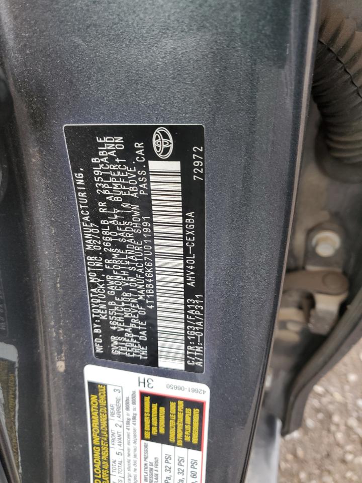 2007 Toyota Camry Hybrid VIN: 4T1BB46K67U011991 Lot: 64842175