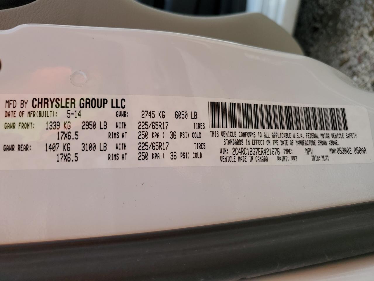 2014 Chrysler Town & Country Touring VIN: 2C4RC1BG7ER421676 Lot: 65631555