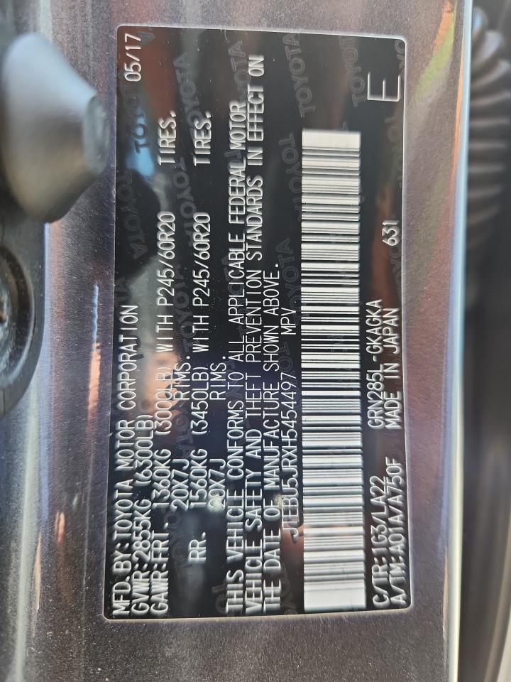 2017 Toyota 4Runner Sr5/Sr5 Premium VIN: JTEBU5JRXH5454497 Lot: 63317375