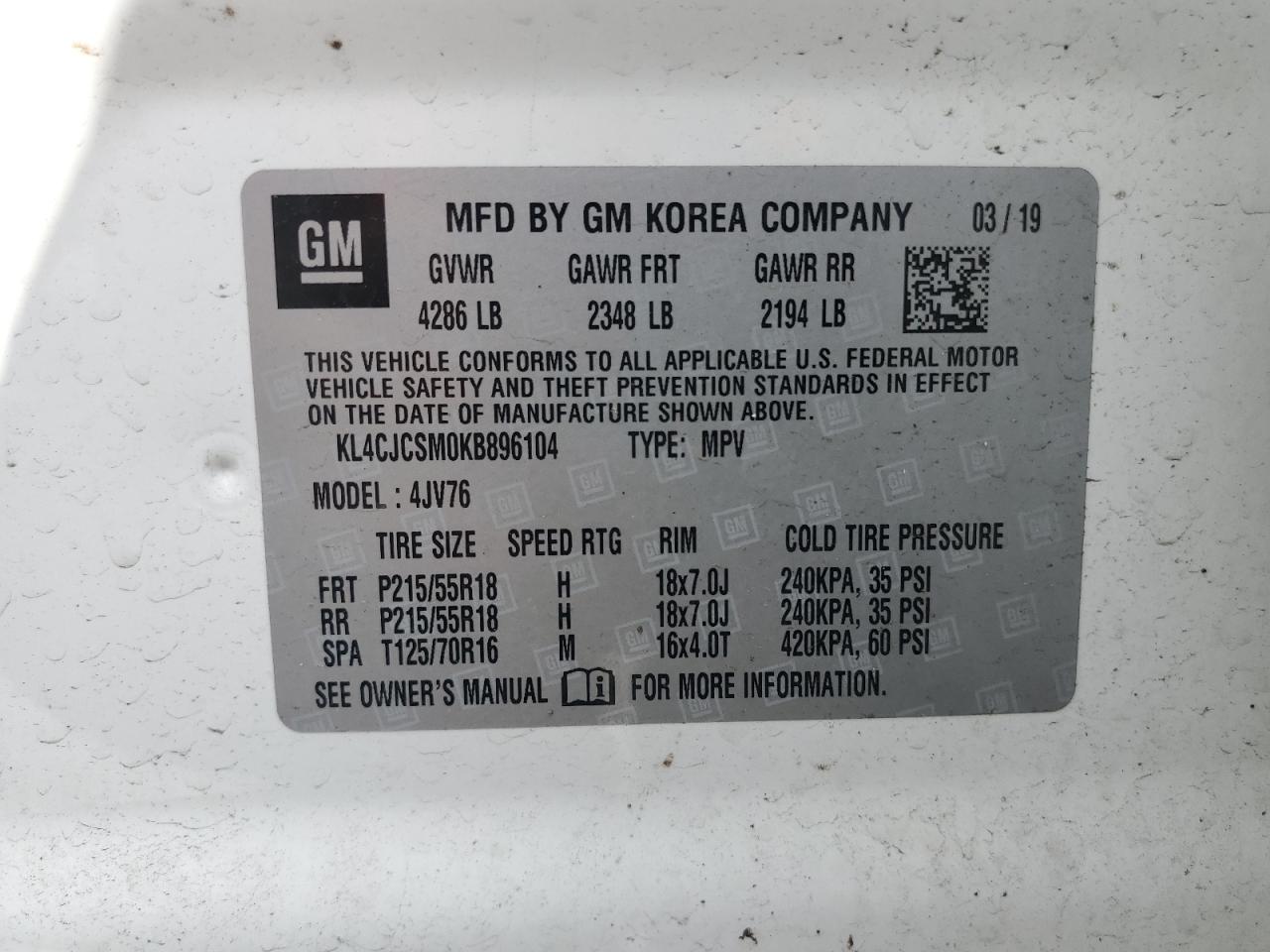 2019 Buick Encore Essence VIN: KL4CJCSM0KB896104 Lot: 64177185