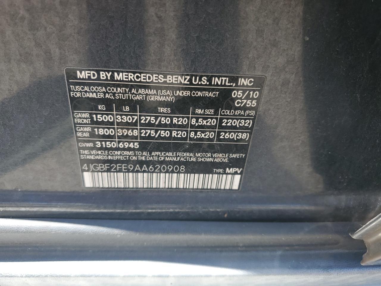2010 Mercedes-Benz Gl 350 Bluetec VIN: 4JGBF2FE9AA620908 Lot: 64600385