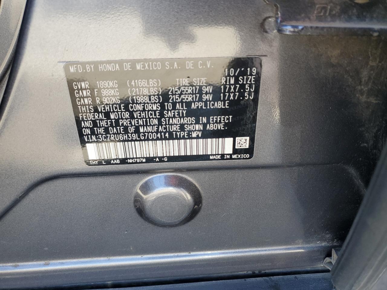 2020 Honda Hr-V Lx VIN: 3CZRU6H39LG700414 Lot: 63515325