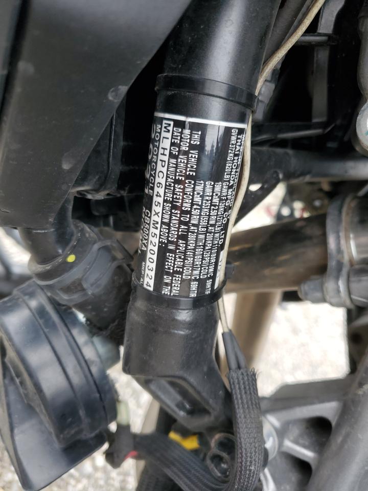 2021 Honda Cb500 Xa VIN: MLHPC645XM5200324 Lot: 67117465