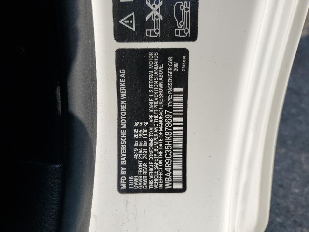 2017 BMW 430Xi VIN: WBA4R9C35HK878697 Lot: 65242365