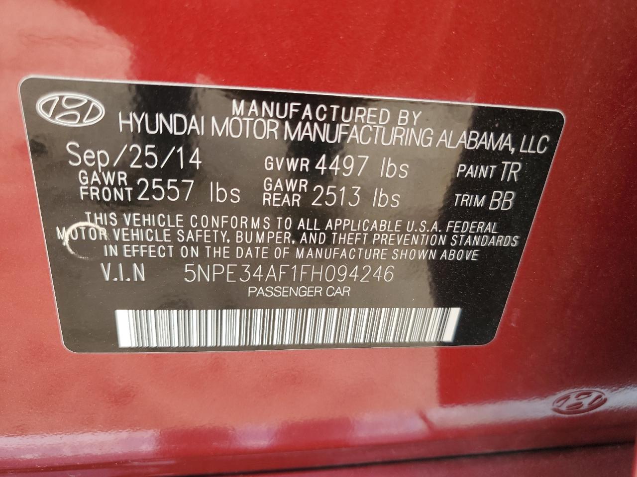 2015 Hyundai Sonata Sport VIN: 5NPE34AF1FH094246 Lot: 64503965