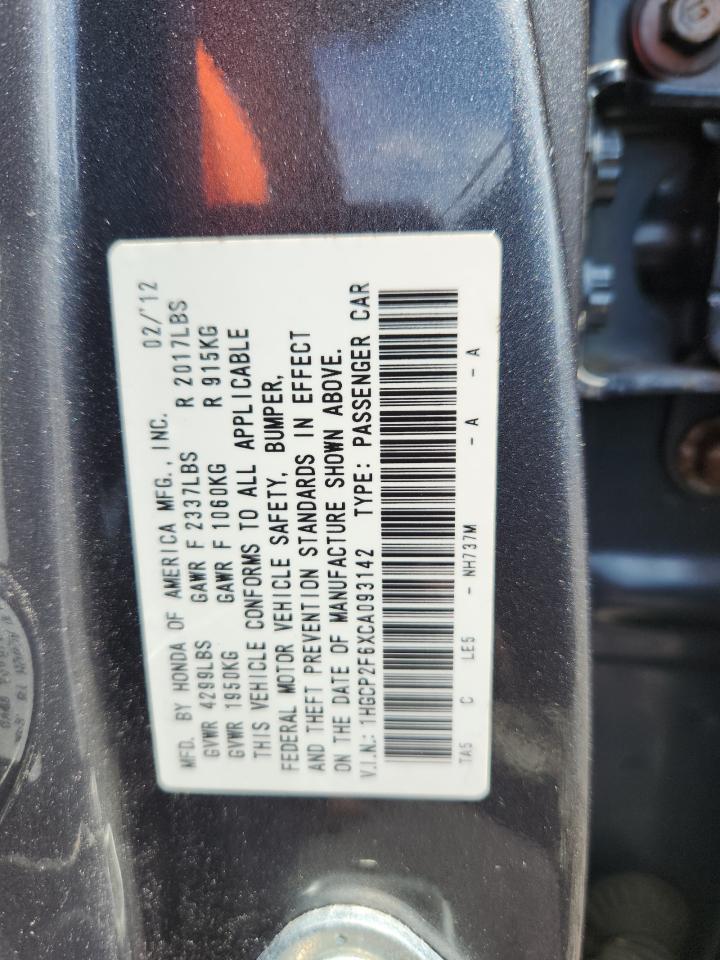 2012 Honda Accord Se VIN: 1HGCP2F6XCA093142 Lot: 65477275