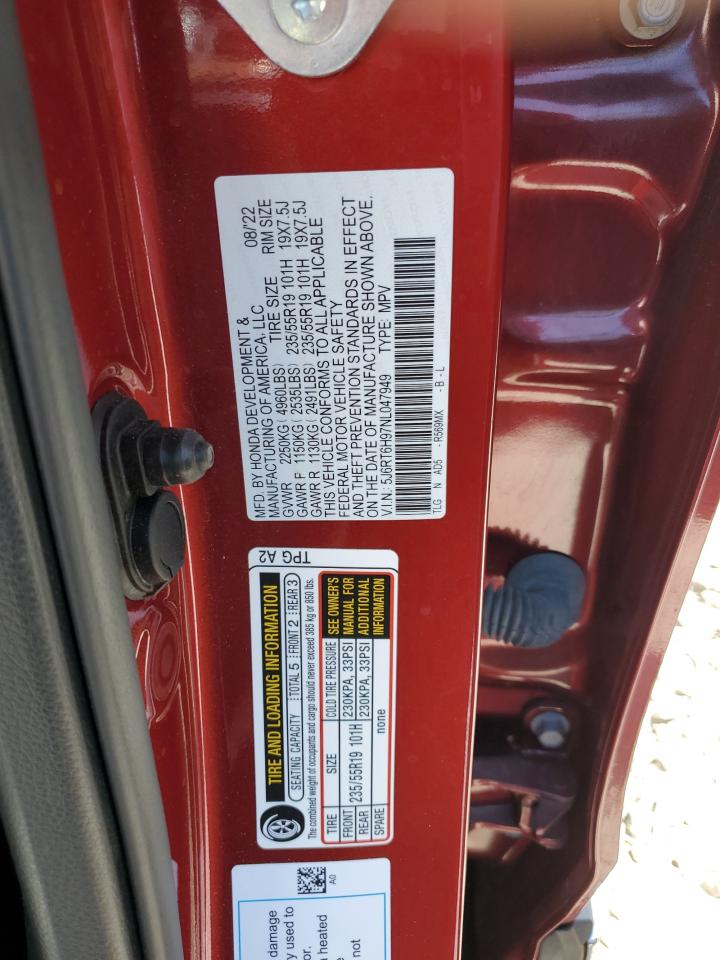 2022 Honda Cr-V Touring VIN: 5J6RT6H97NL047949 Lot: 64122855