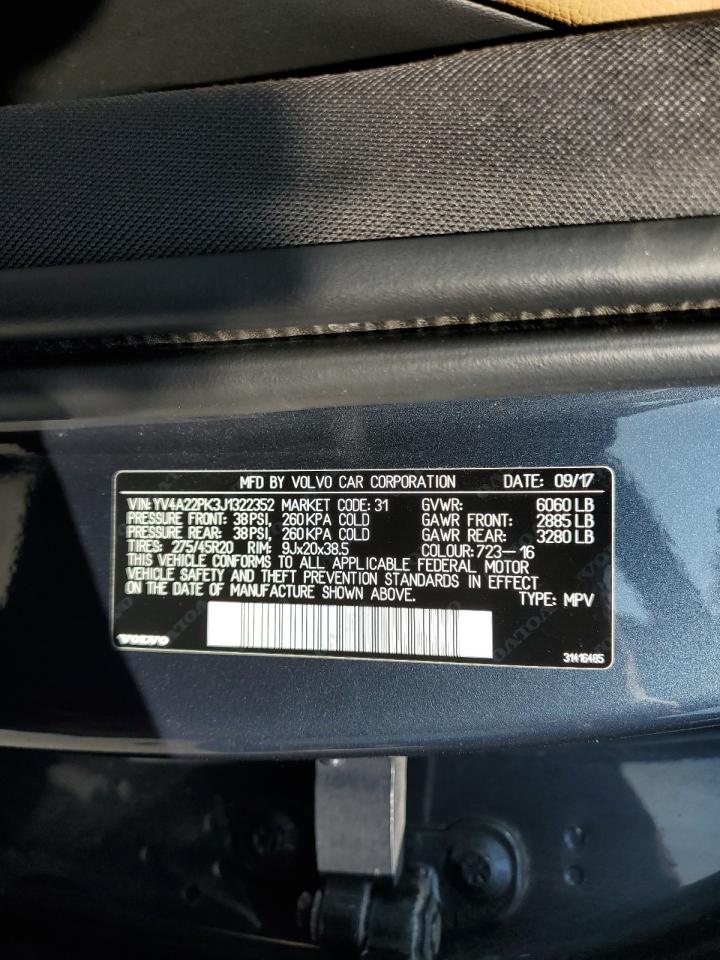 2018 Volvo Xc90 T6 VIN: YV4A22PK3J1322352 Lot: 63237085