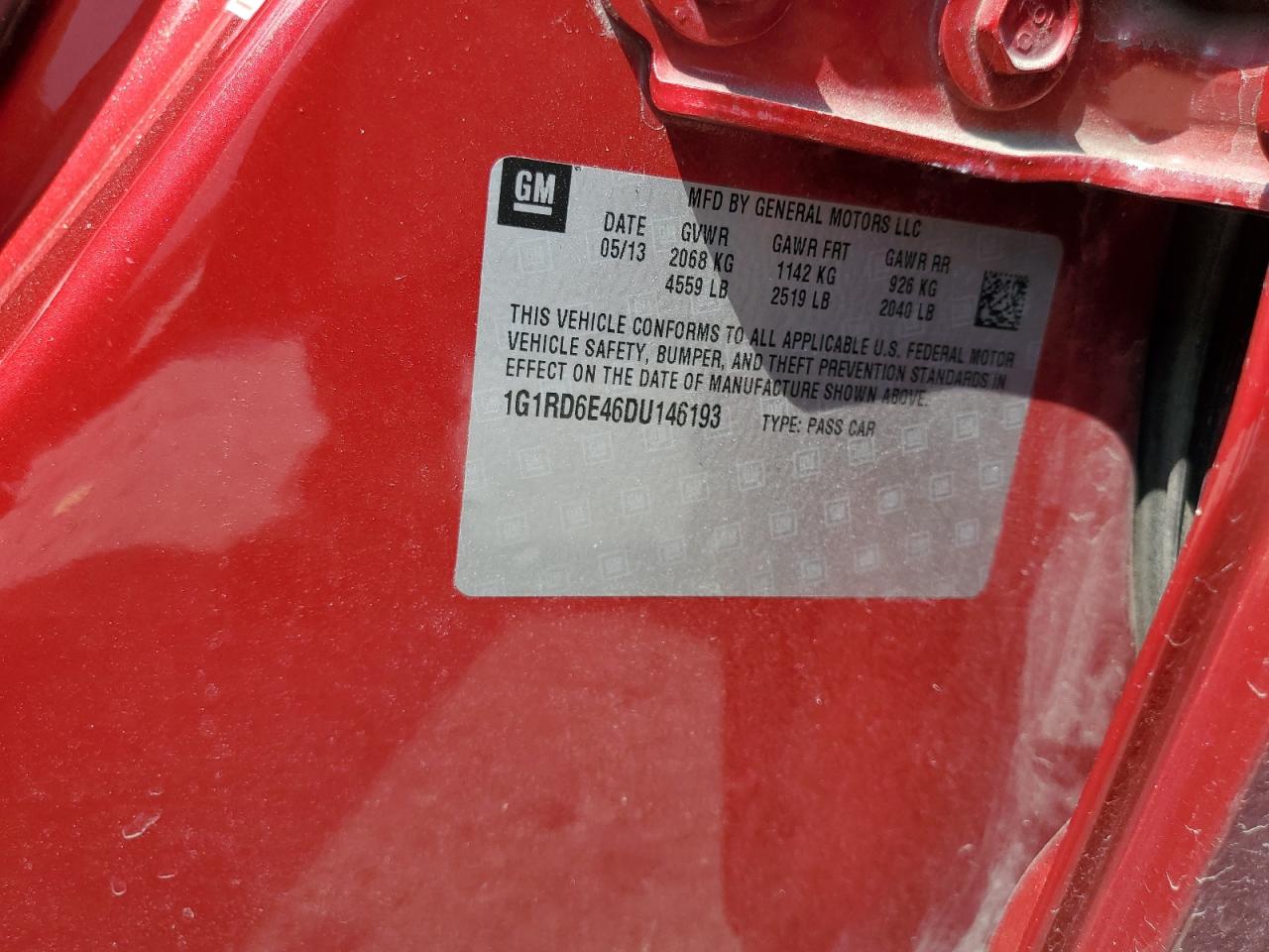 1g1rd6e46du146193 1G1RD6E46DU146193 2013 Chevrolet Volt