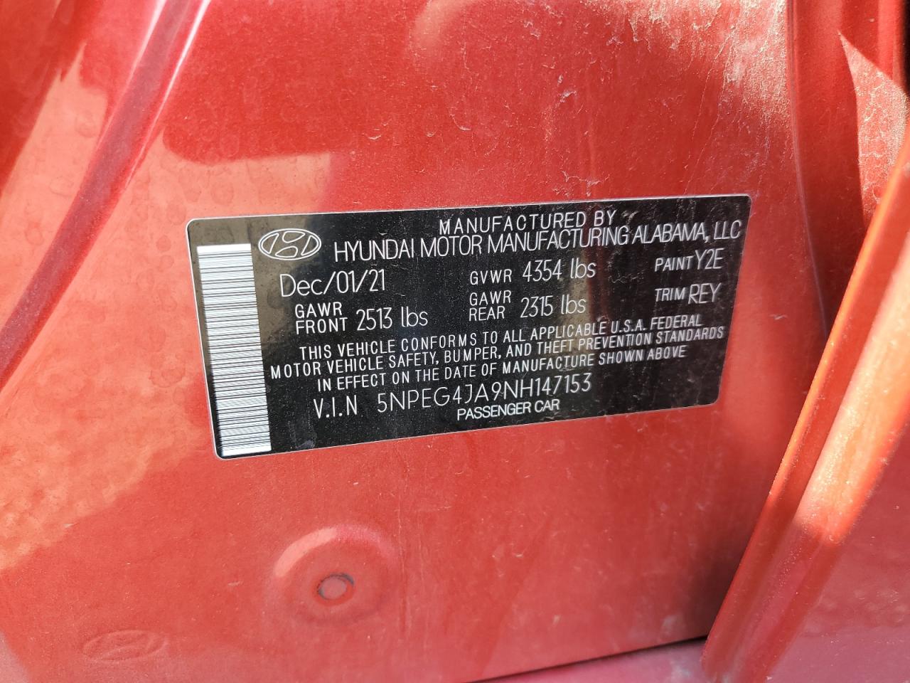 2022 Hyundai Sonata Se VIN: 5NPEG4JA9NH147153 Lot: 63234925