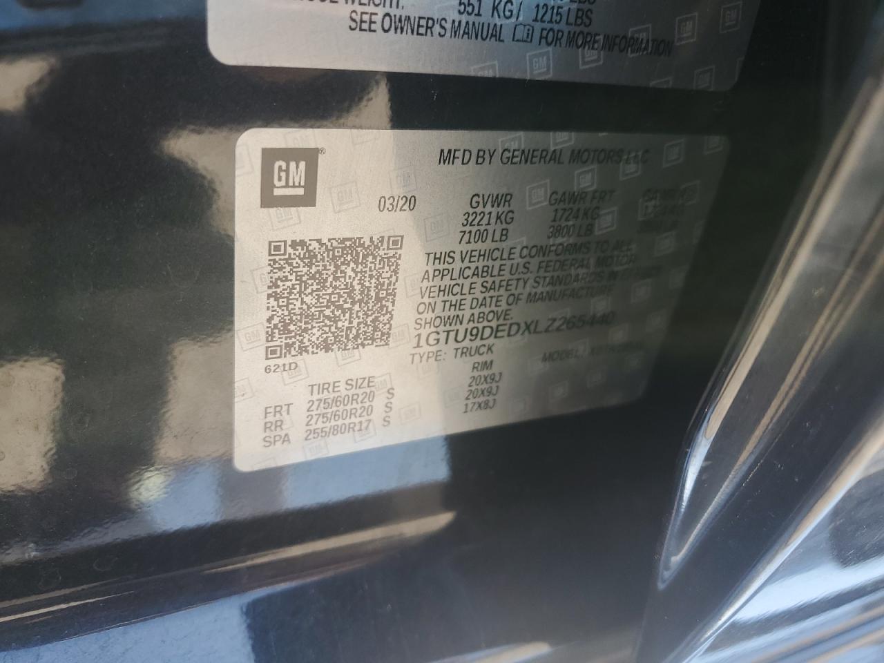 2020 GMC Sierra K1500 Slt VIN: 1GTU9DEDXLZ265440 Lot: 64581095