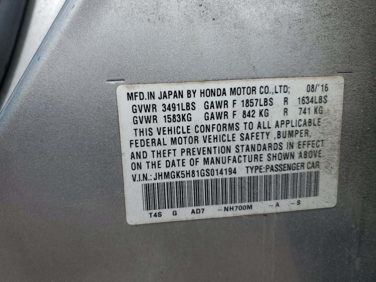 2016 Honda Fit Ex VIN: JHMGK5H81GS014194 Lot: 65057745