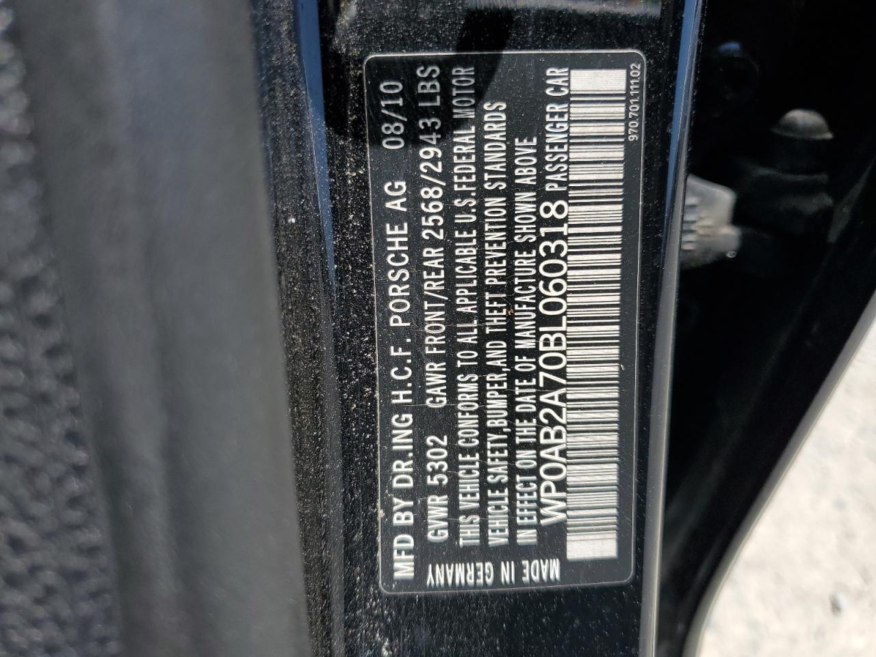 2011 Porsche Panamera S VIN: WP0AB2A70BL060318 Lot: 63541955
