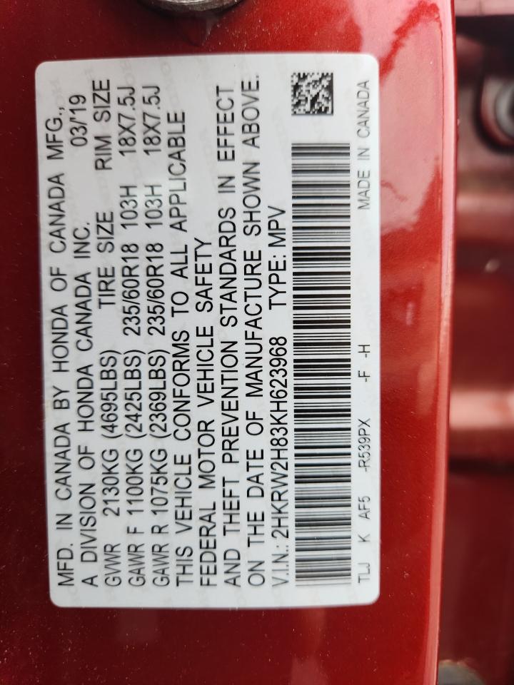 2019 Honda Cr-V Exl VIN: 2HKRW2H83KH623968 Lot: 64571185