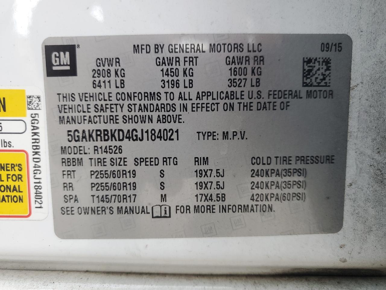2016 Buick Enclave VIN: 5GAKRBKD4GJ184021 Lot: 64581635