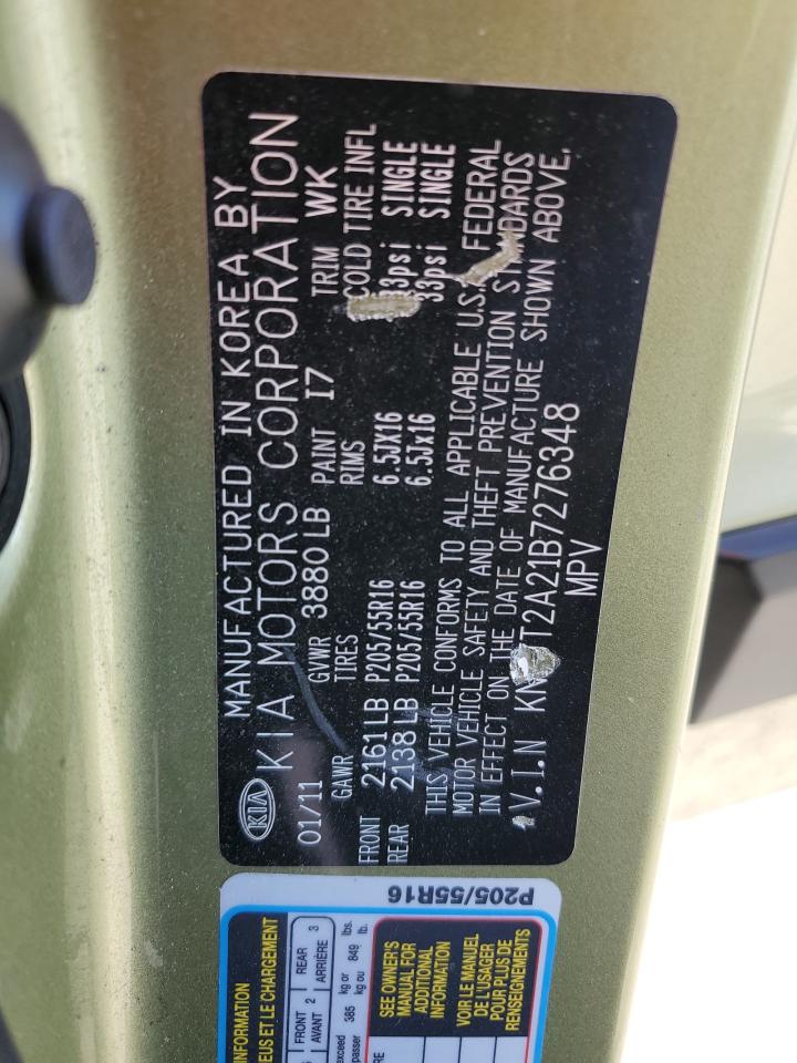 2011 Kia Soul + VIN: KNDJT2A21B7276348 Lot: 64218595