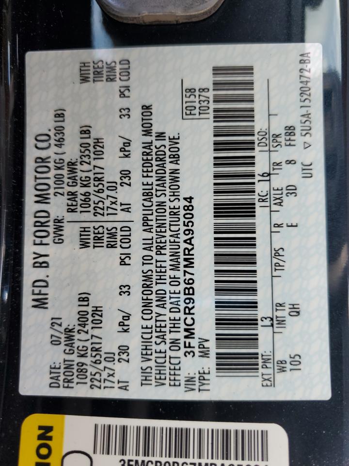2021 Ford Bronco Sport Big Bend VIN: 3FMCR9B67MRA95084 Lot: 64112805