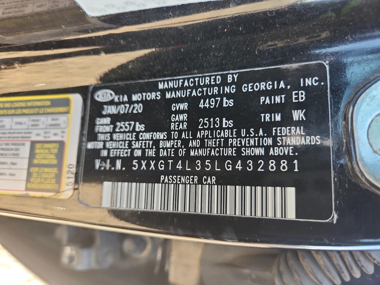5xxgt4l35lg432881 5XXGT4L35LG432881 2020 Kia Optima Lx