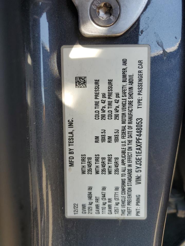 2023 Tesla Model 3 VIN: 5YJ3E1EAXPF448053 Lot: 64797295