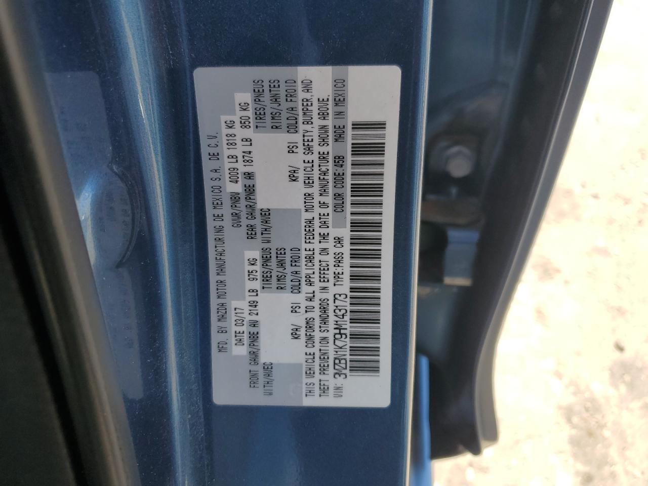 2017 Mazda 3 Sport VIN: 3MZBN1K79HM143173 Lot: 64495825