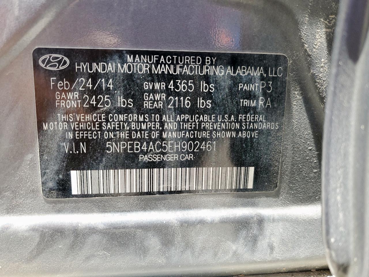 5npeb4ac5eh902461 5NPEB4AC5EH902461 2014 Hyundai Sonata Gls