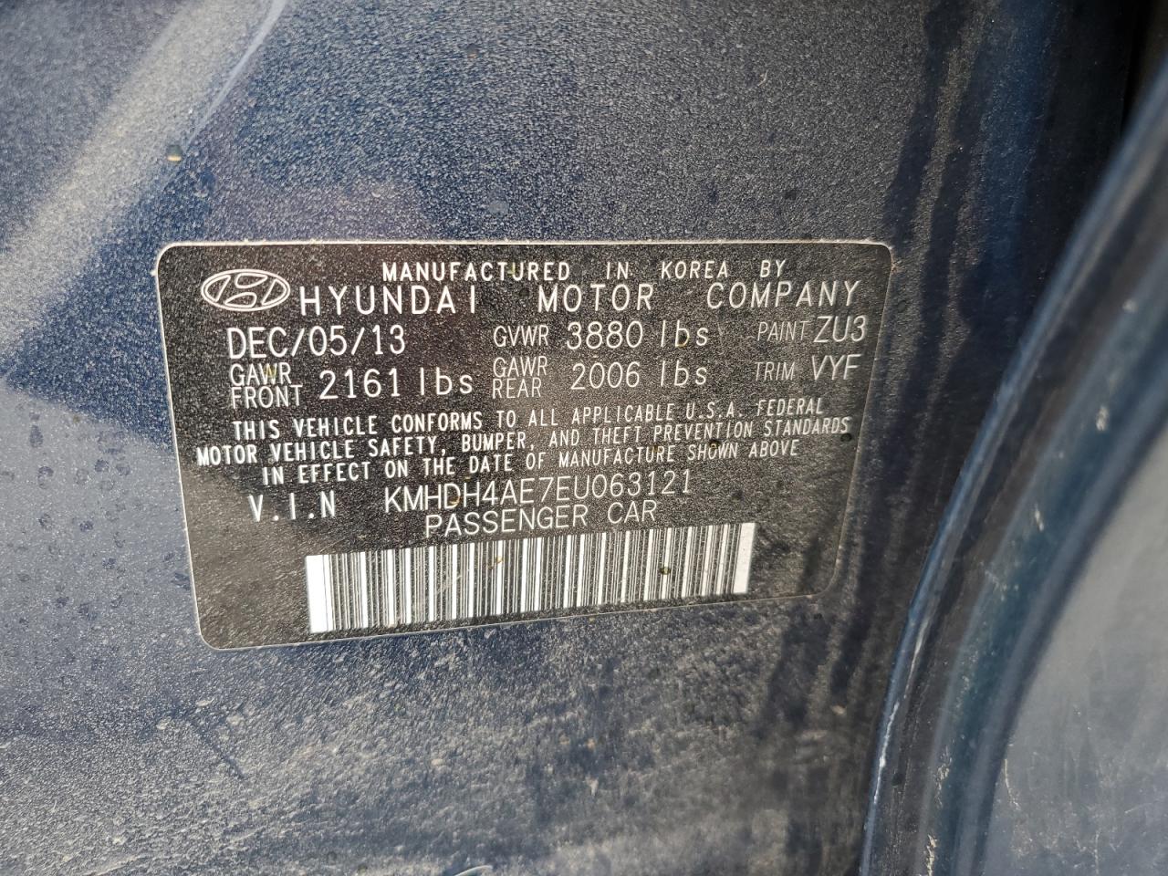 2014 Hyundai Elantra Se VIN: KMHDH4AE7EU063121 Lot: 63657795