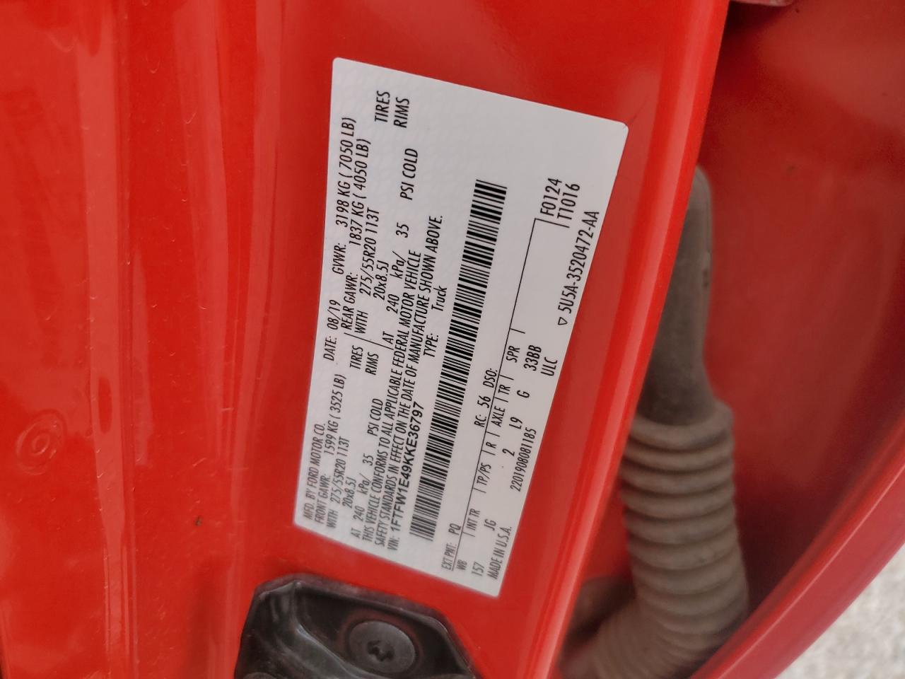 2019 Ford F150 Supercrew VIN: 1FTFW1E49KKE36797 Lot: 65062795