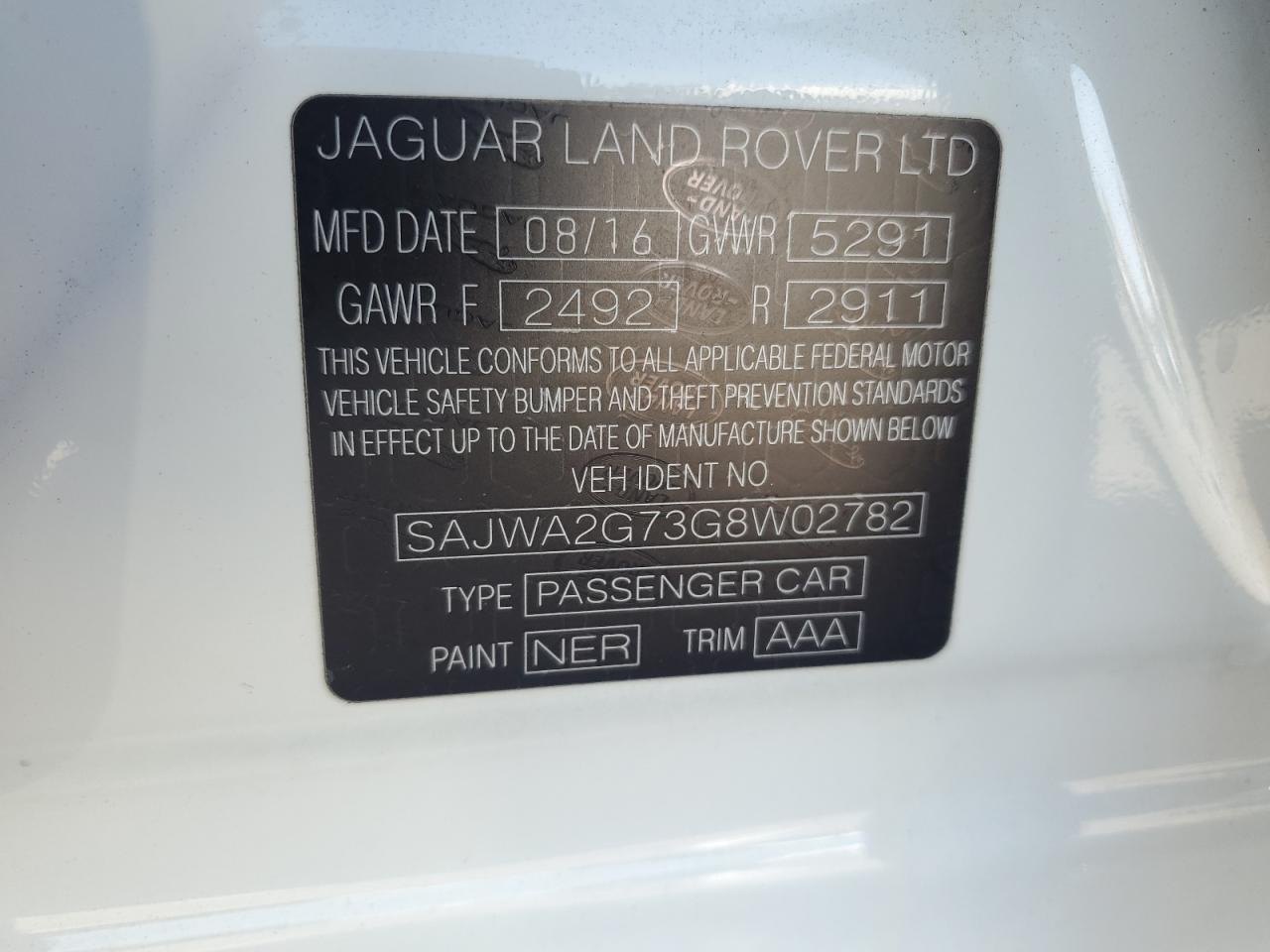 2016 Jaguar Xjl Portfolio VIN: SAJWA2G73G8W02782 Lot: 63833585