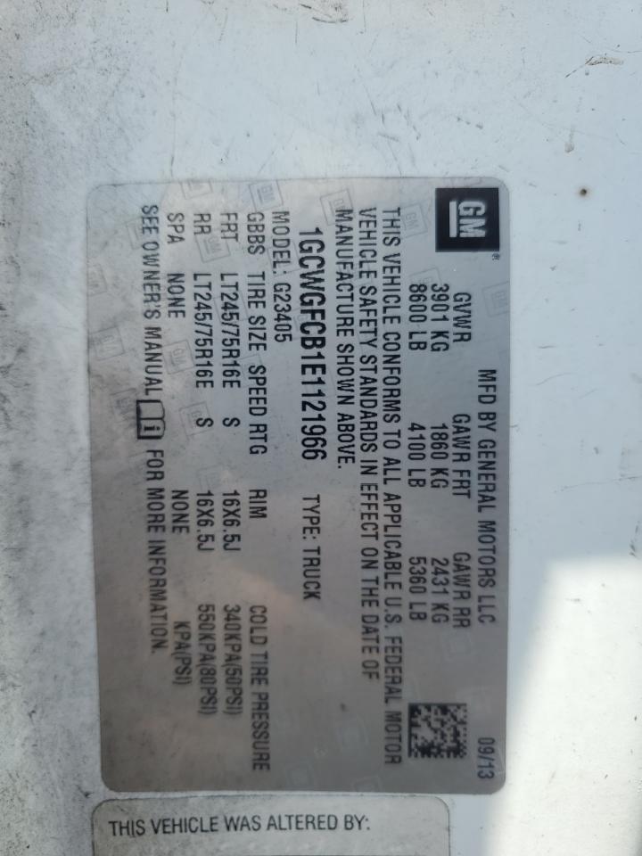 2014 Chevrolet Express G2500 VIN: 1GCWGFCB1E1121966 Lot: 67051515