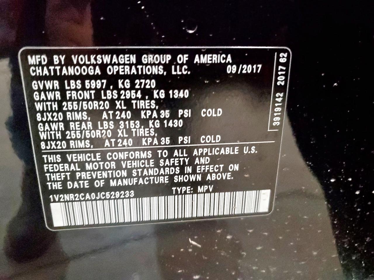 2018 Volkswagen Atlas Sel Premium VIN: 1V2NR2CA0JC529233 Lot: 62779985