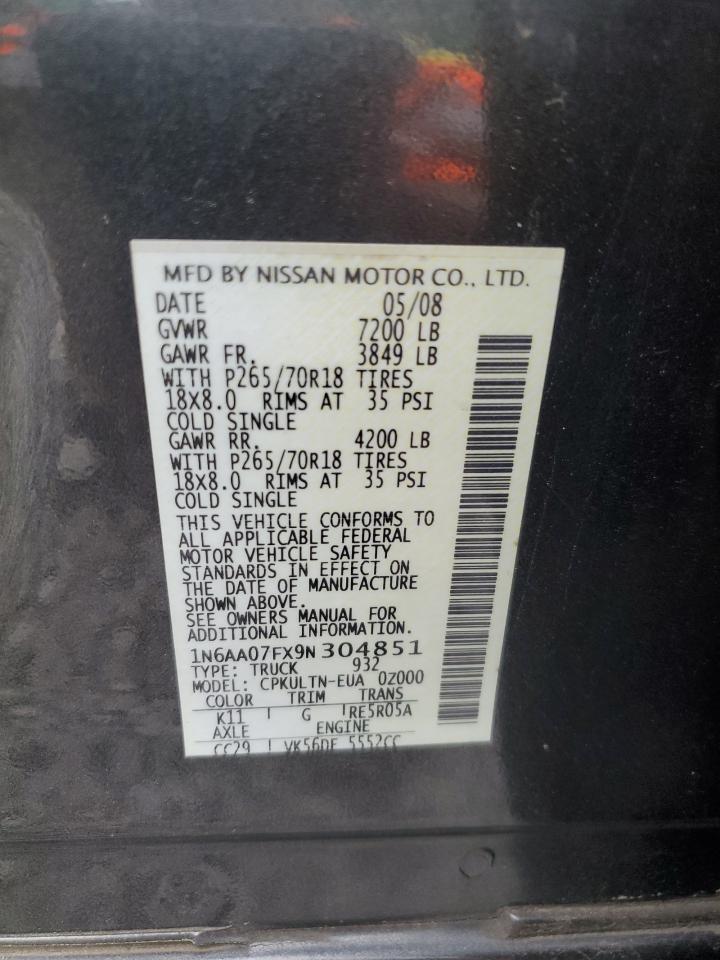 2009 Nissan Titan Xe VIN: 1N6AA07FX9N304851 Lot: 63620865