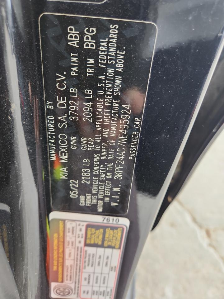 2022 Kia Forte Fe VIN: 3KPF24AD7NE495924 Lot: 63784755