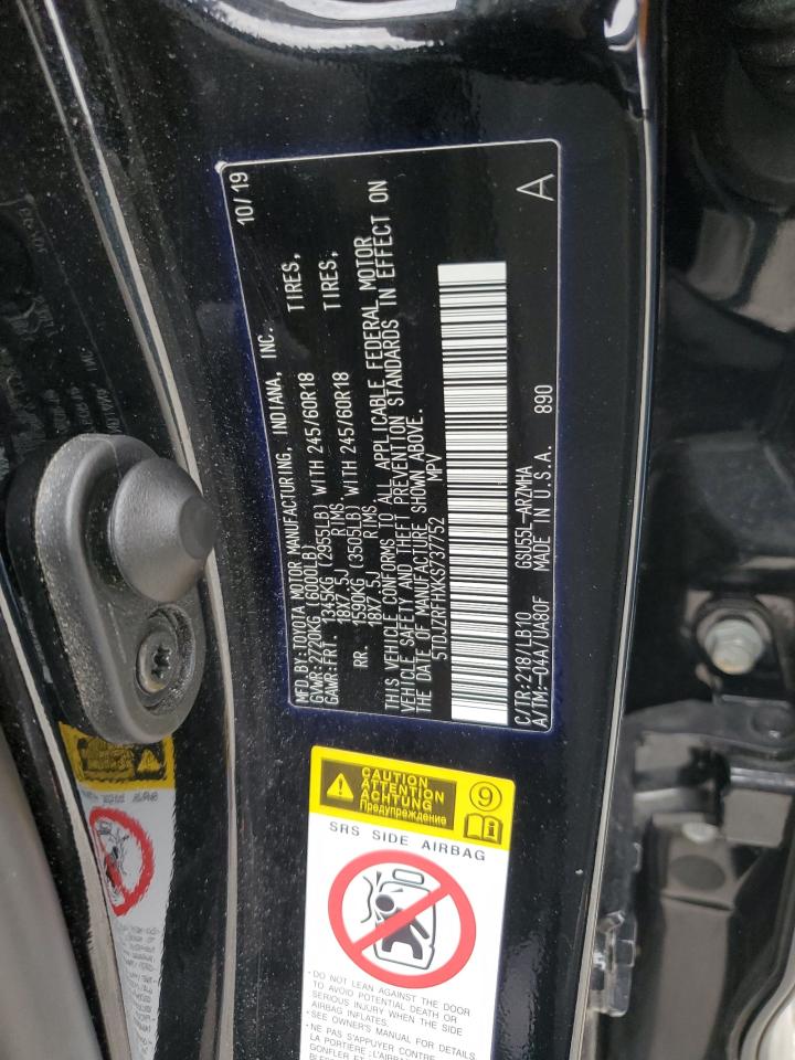 2019 Toyota Highlander Se VIN: 5TDJZRFHXKS737752 Lot: 67038765