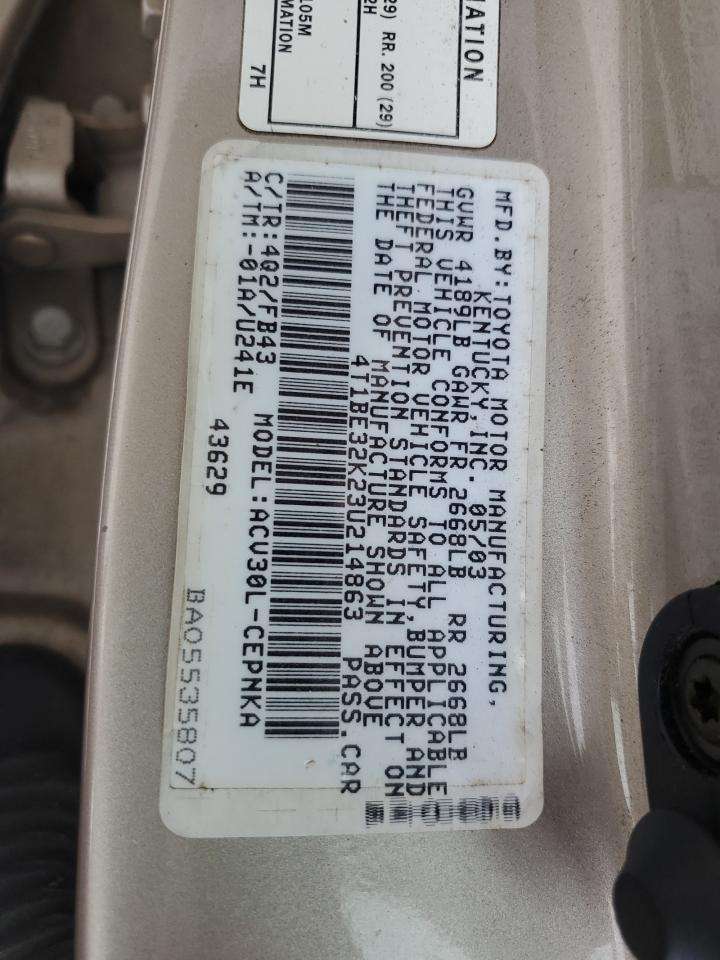 2003 Toyota Camry Le VIN: 4T1BE32K23U214863 Lot: 63318015
