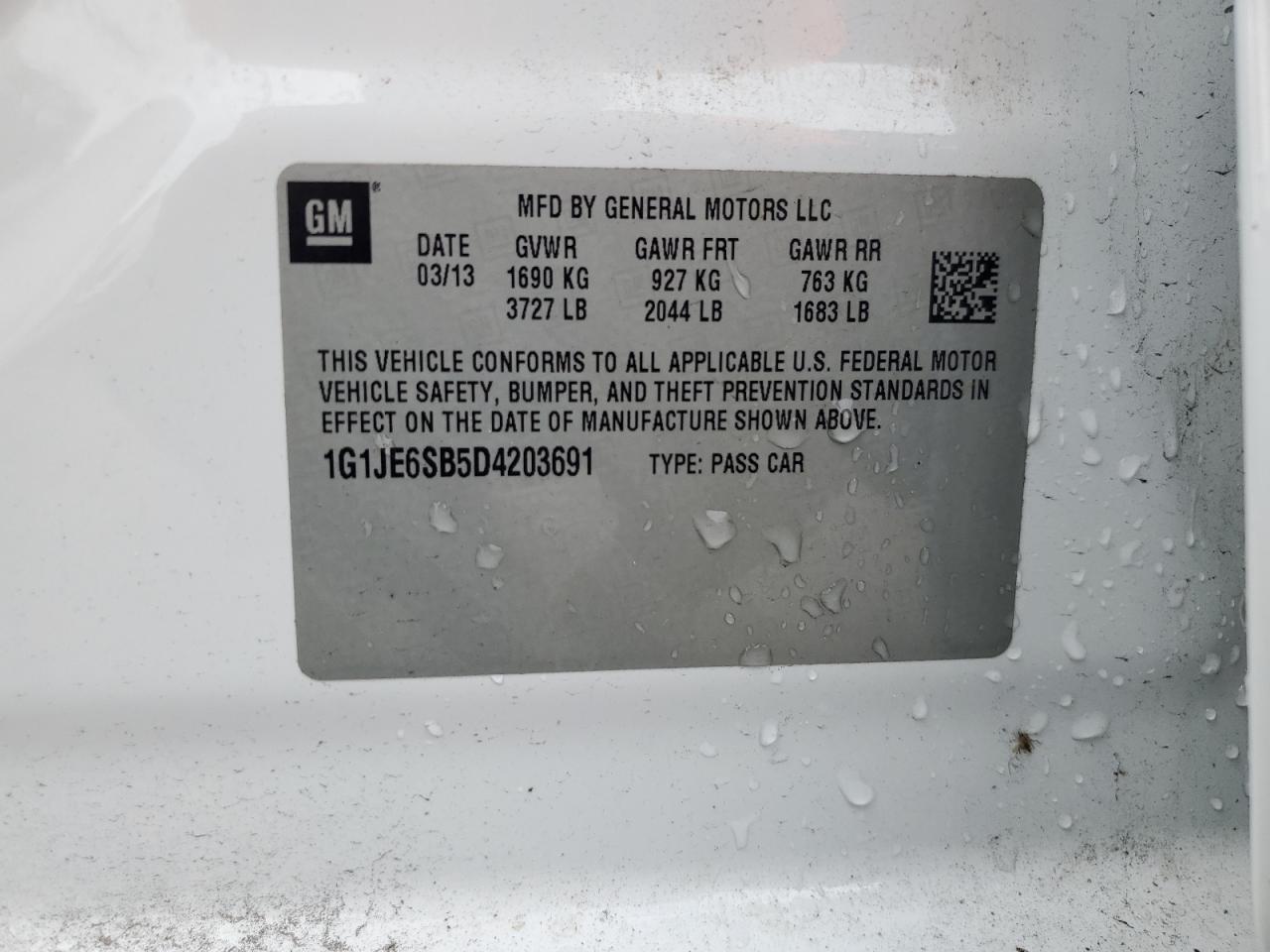 2013 Chevrolet Sonic Ltz VIN: 1G1JE6SB5D4203691 Lot: 65452745