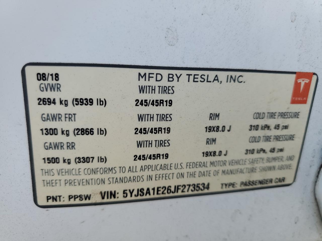2015 Tesla Model S VIN: 5YJSA1E26JF273534 Lot: 61659545