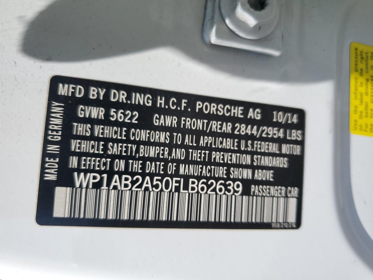 2015 Porsche Macan S VIN: WP1AB2A50FLB62639 Lot: 64525615