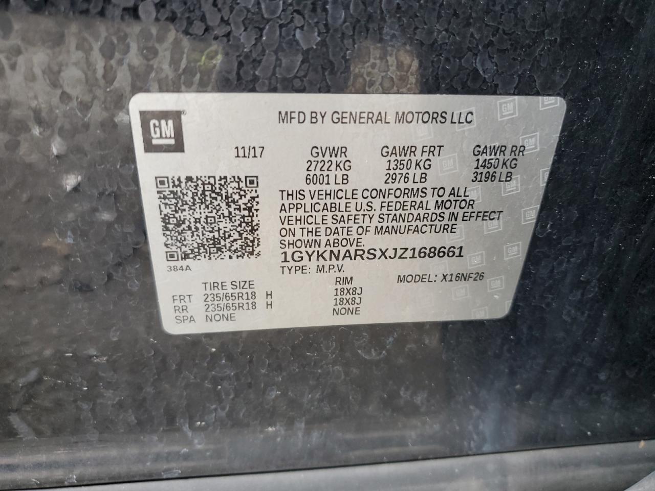 2018 Cadillac Xt5 VIN: 1GYKNARSXJZ168661 Lot: 65395725