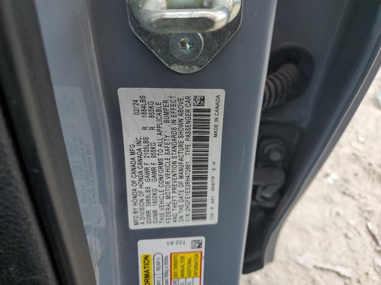 2024 Honda Civic Si VIN: 2HGFE1E53RH473861 Lot: 65128685