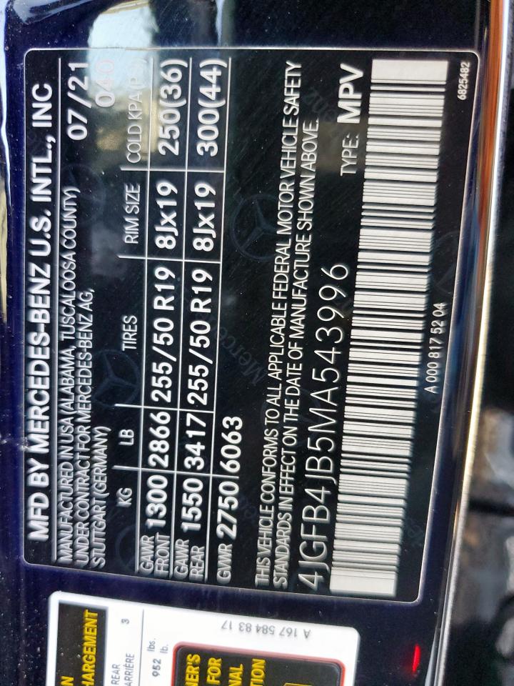 4jgfb4jb5ma543996 4JGFB4JB5MA543996 2021 Mercedes-Benz Gle 350