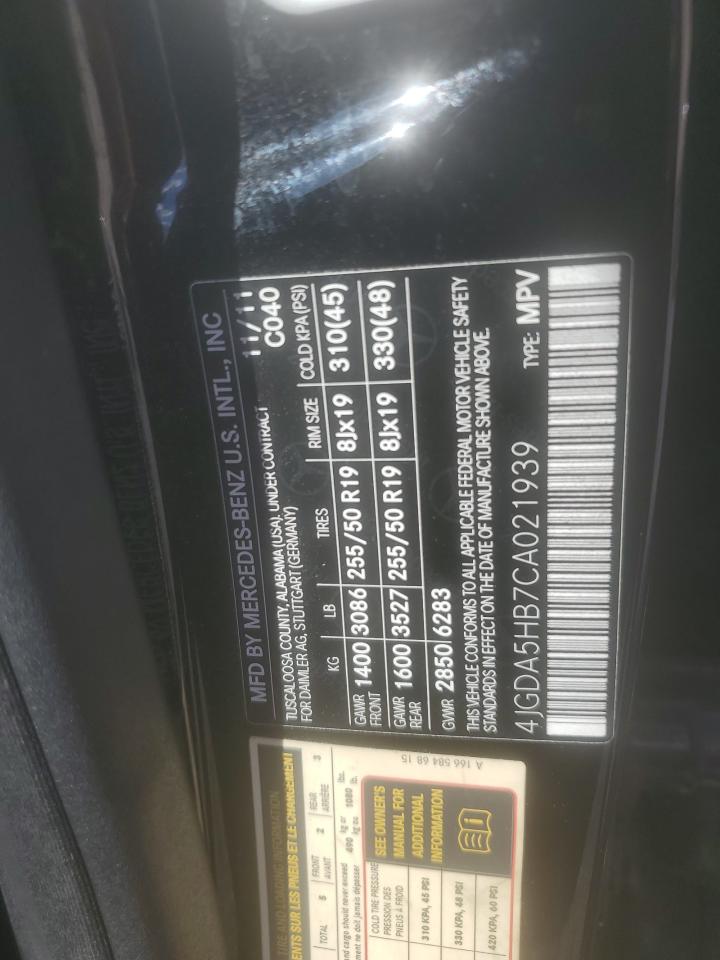 2012 Mercedes-Benz Ml 350 4Matic VIN: 4JGDA5HB7CA021939 Lot: 65093415