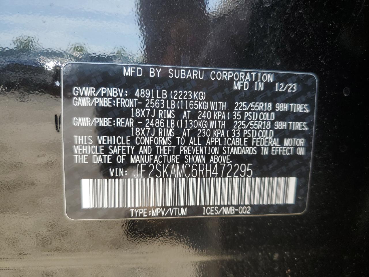 2024 Subaru Forester Touring VIN: JF2SKAMC6RH472295 Lot: 63134375