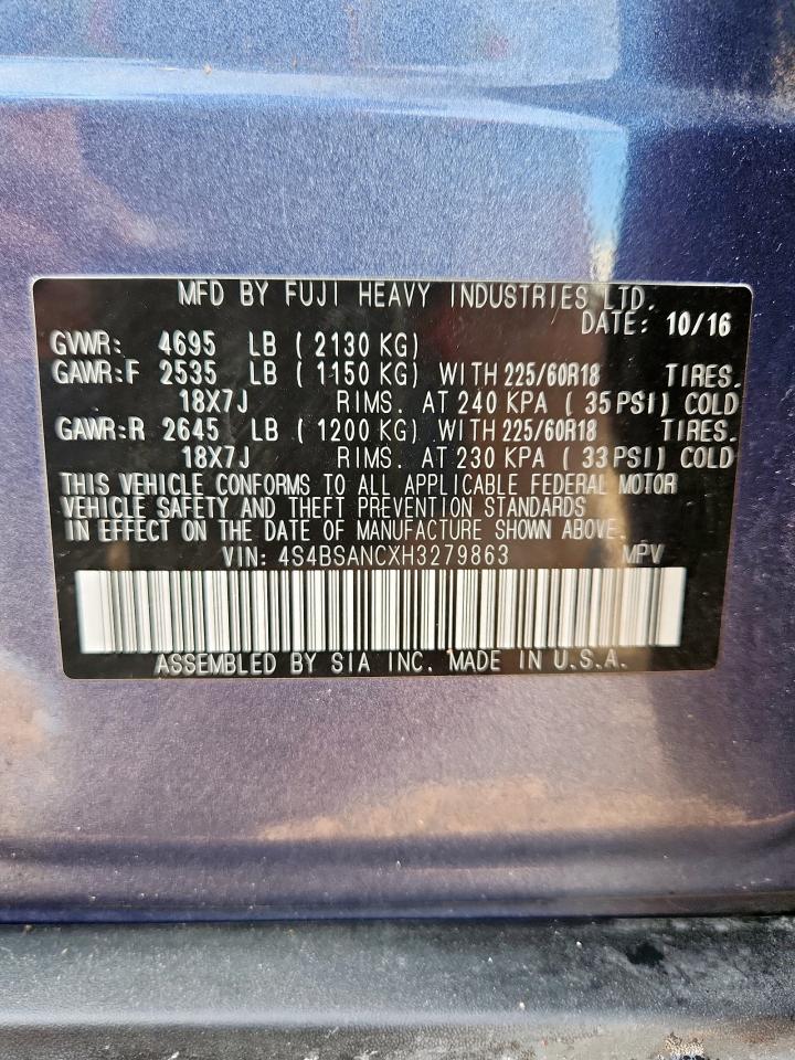 2017 Subaru Outback 2.5I Limited VIN: 4S4BSANCXH3279863 Lot: 63929495