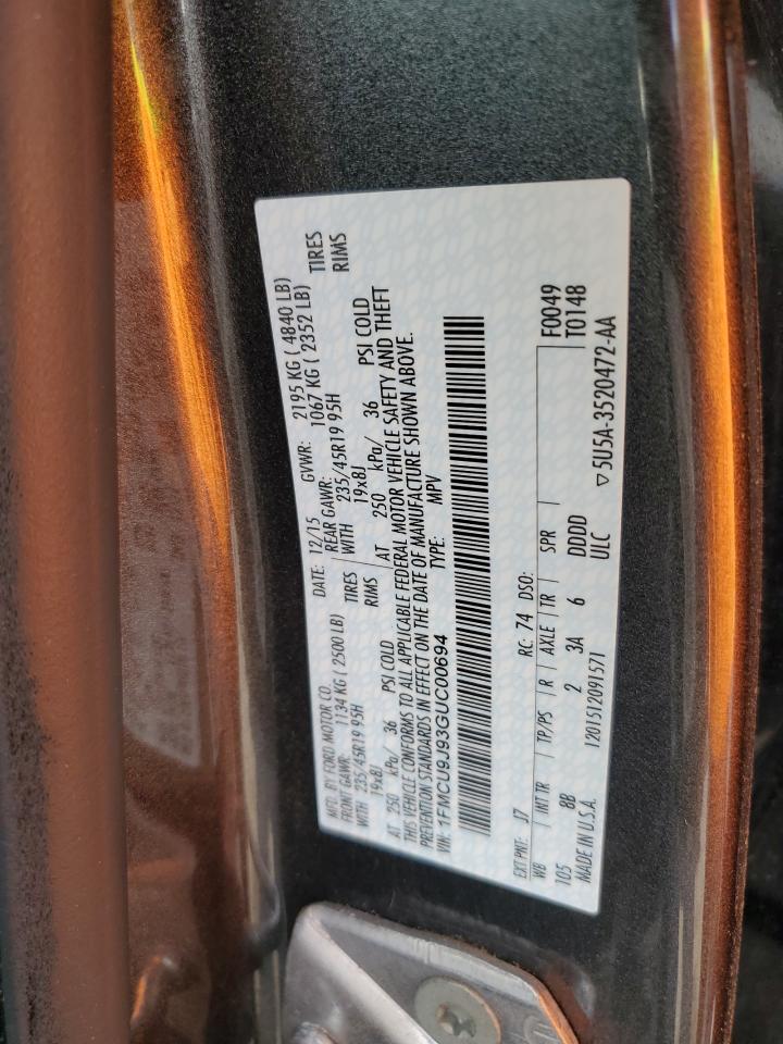 2016 Ford Escape Titanium VIN: 1FMCU9J93GUC00694 Lot: 65452545