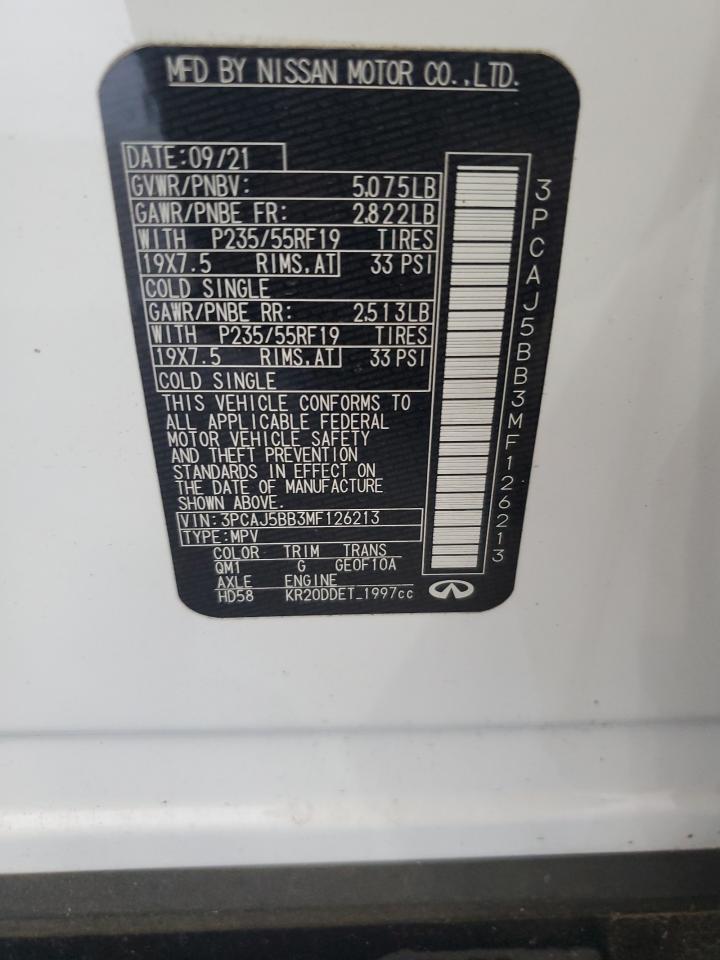 2021 Infiniti Qx50 Luxe VIN: 3PCAJ5BB3MF126213 Lot: 65505165