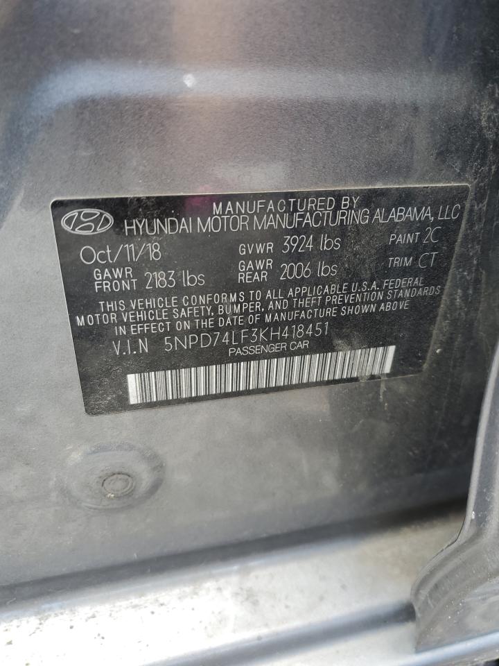2019 Hyundai Elantra Se VIN: 5NPD74LF3KH418451 Lot: 64384555