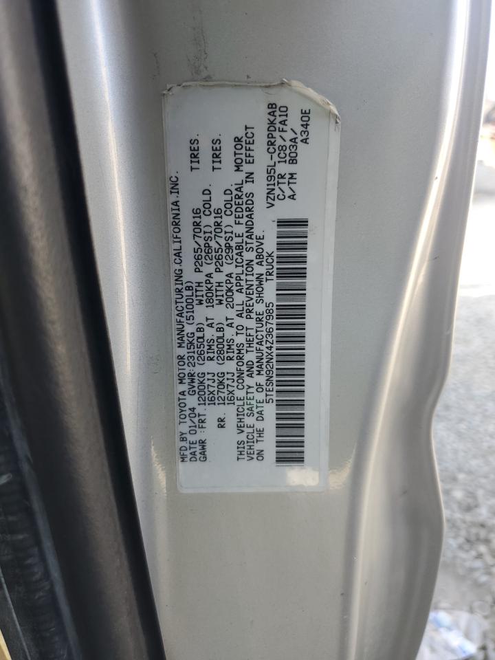 2004 Toyota Tacoma Xtracab Prerunner VIN: 5TESN92NX4Z367985 Lot: 65471535