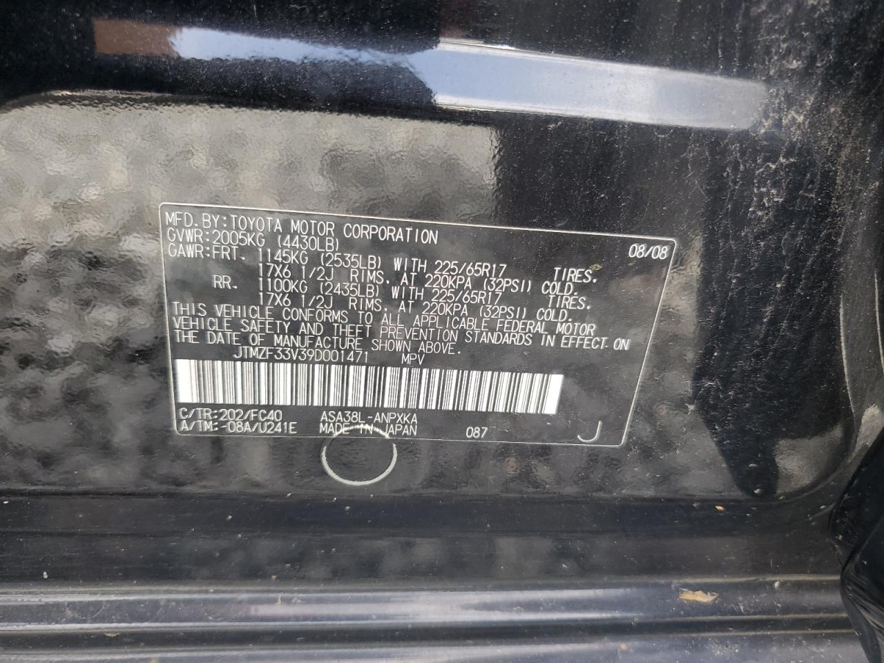 2009 Toyota Rav4 VIN: JTMZF33V39D001471 Lot: 63467525