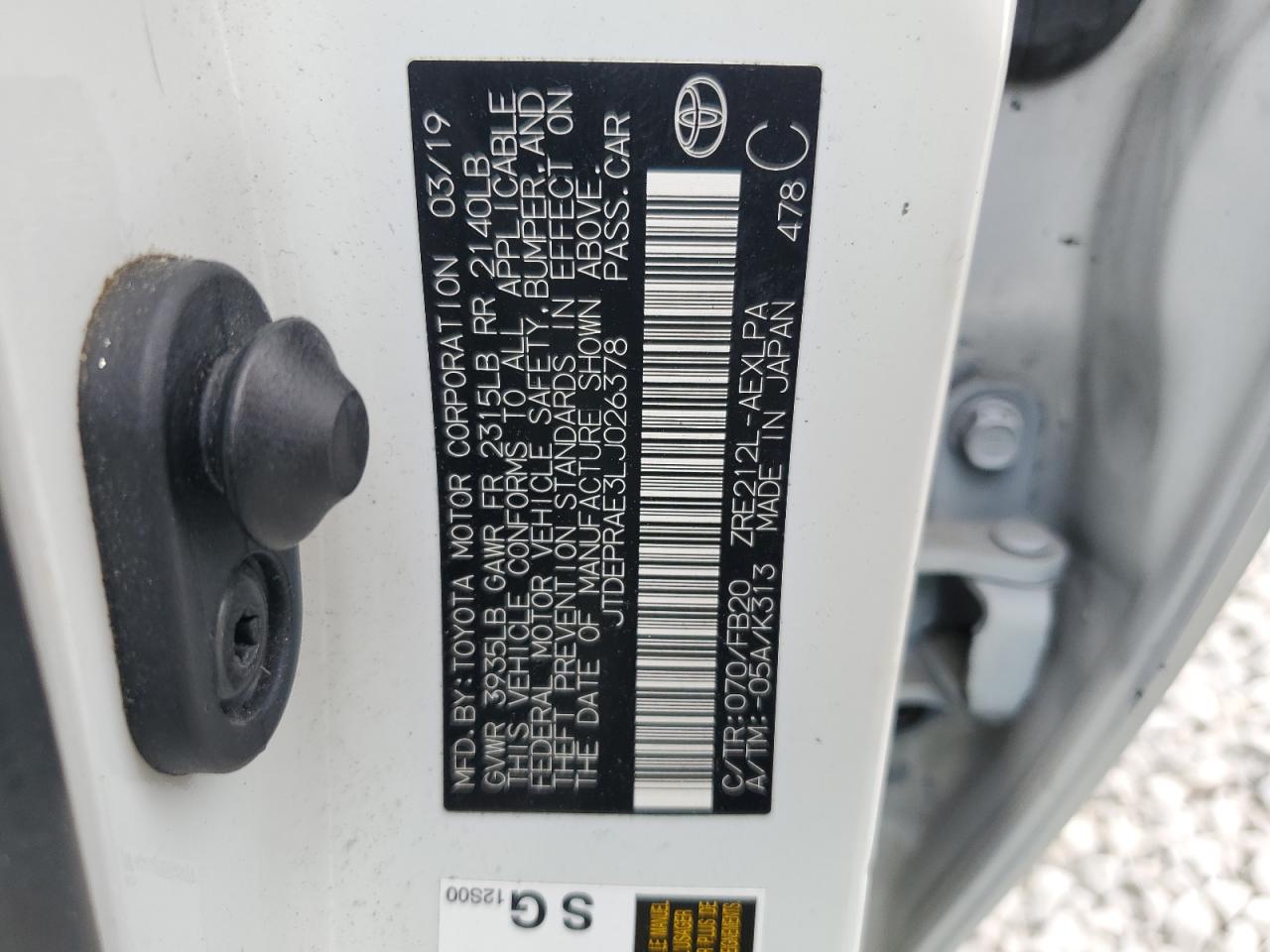 2020 Toyota Corolla Le VIN: JTDEPRAE3LJ026378 Lot: 65541475