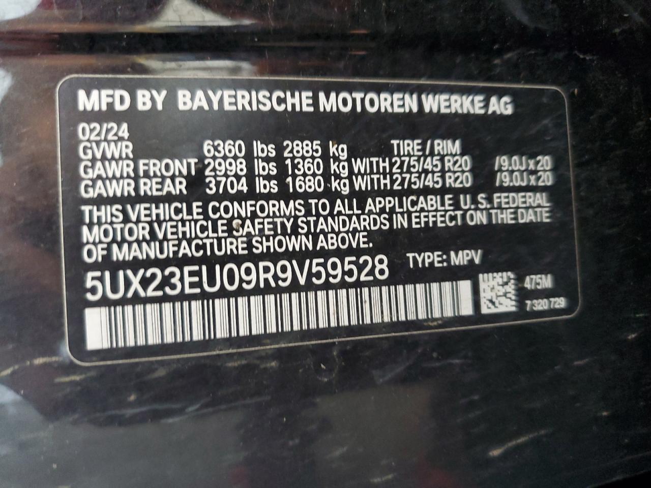 2024 BMW X5 xDrive40I VIN: 5UX23EU09R9V59528 Lot: 64583115